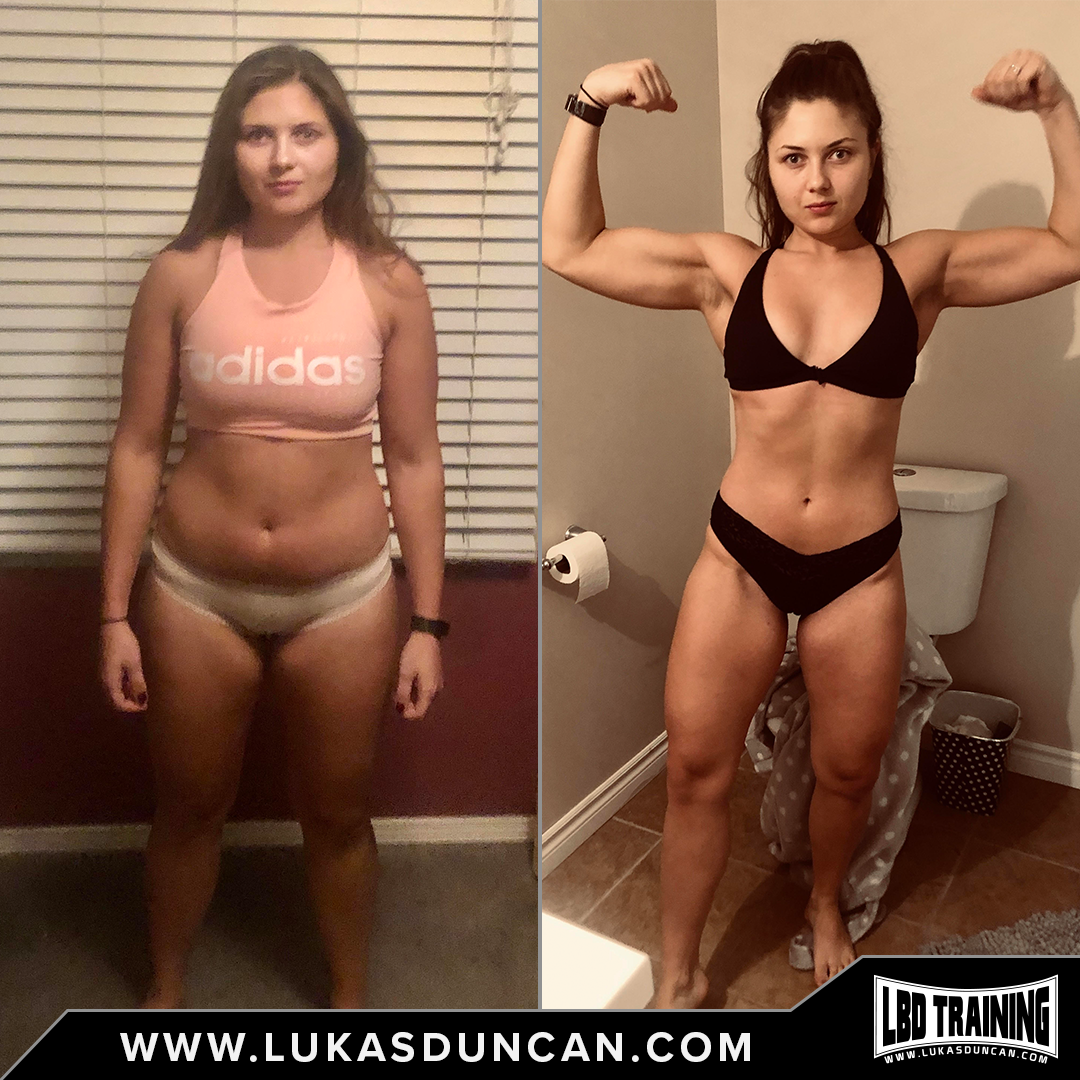 Side-by-side before/after a fitness program.