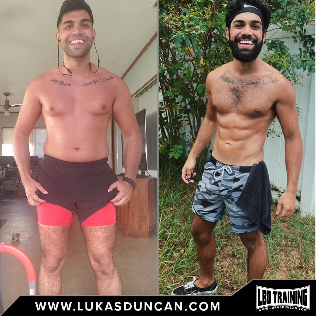 Side-by-side before/after a fitness program.