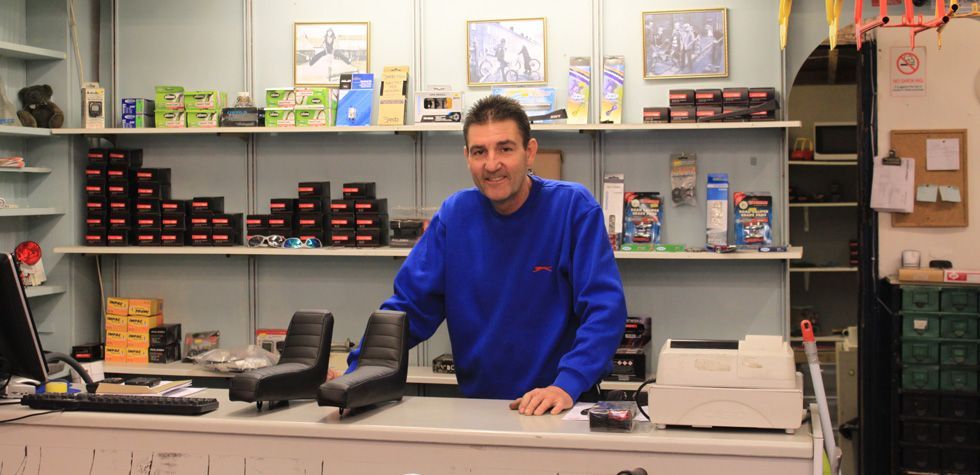 man behind the counter at youngs cycles