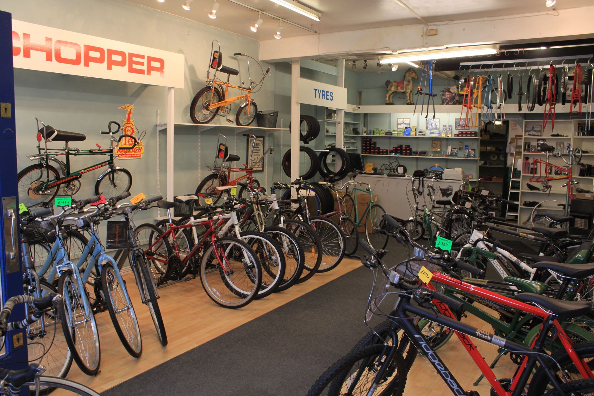 range of bicycles for sale in a bike shop