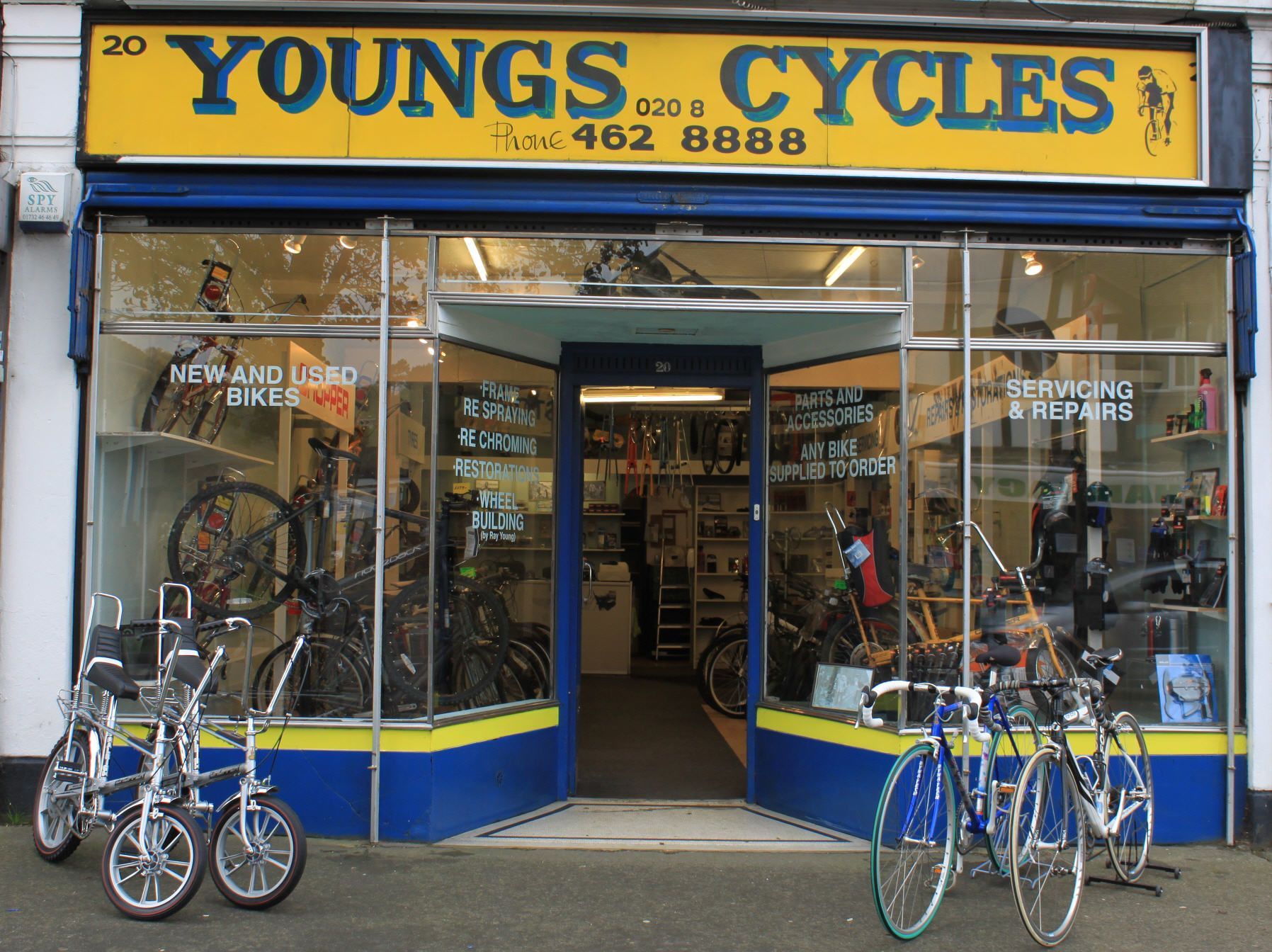 the front view of youngs cycles shop