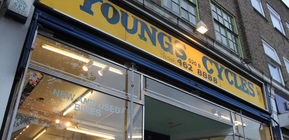 shop front and signage for youngs cycles