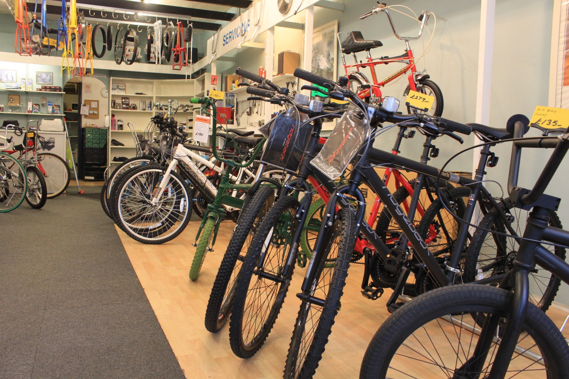 bicycles for sale inside a bike shop