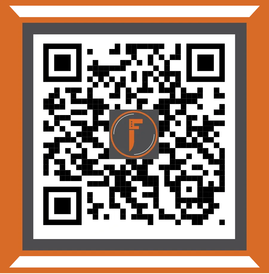 QR code with a center logo featuring the letter