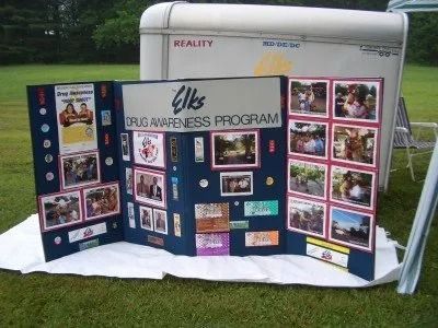 Display for Elks Drug Awareness Program, showing photos and text panels.