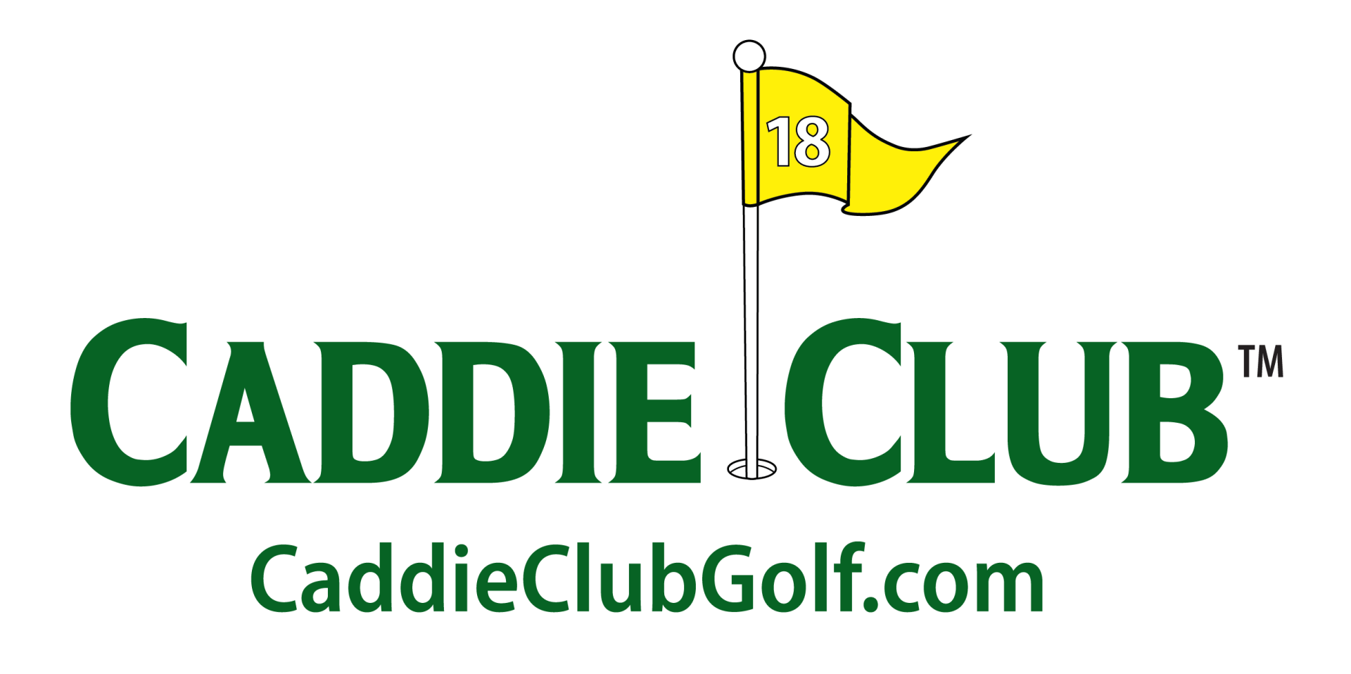 A logo for caddie club golf with a yellow flag