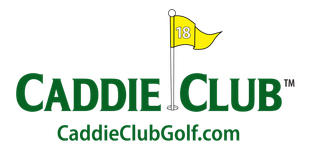 A logo for caddie club golf with a yellow flag