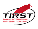 Tobago International Rugby Sevens Tournament logo with red Tobago silhouette and black oval