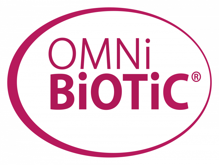 Das Omnibiotic-Logo ist ein rosa Oval auf weißem Hintergrund.
