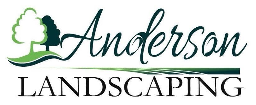 The logo for anderson landscaping shows a tree and a river.