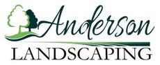 The logo for anderson landscaping shows a tree and a river.