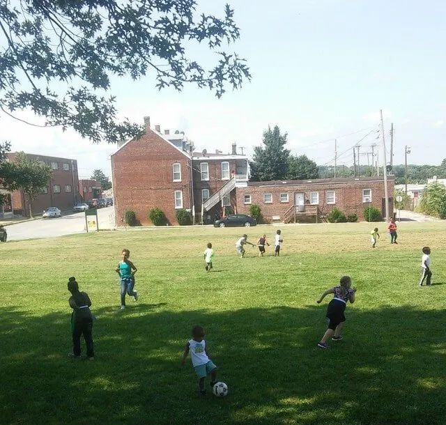 Kids Playing Outside The School — York, PA — Sunshine Christian Daycare / Learning Center