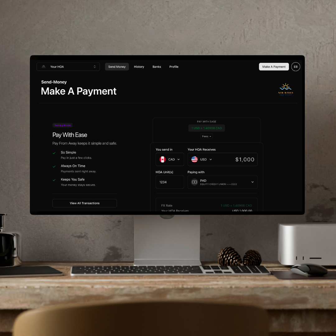 New PayFromAway UI on computer screen