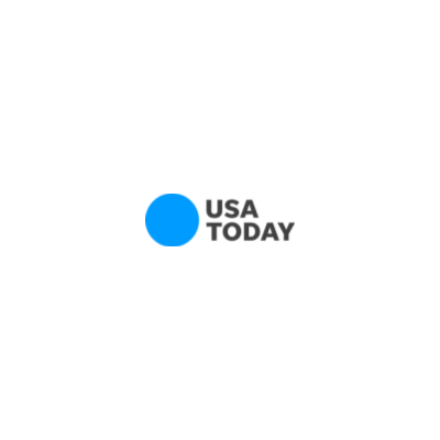 The logo for usa today is a blue circle on a white background.