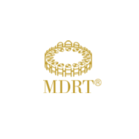 The logo for mdrt is a gold ring with diamonds on it.