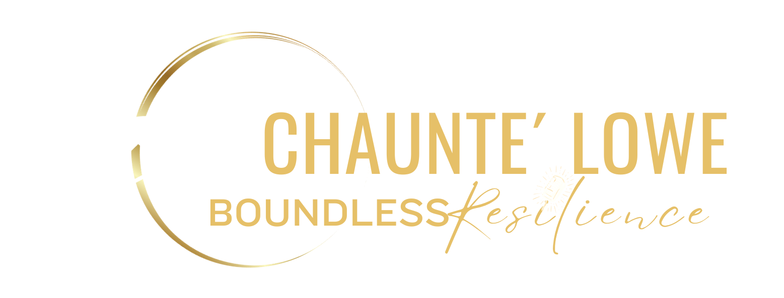 A gold logo for chaunte lowe boundless resilience.