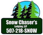 Snow Chaser’s Lodging, LLP logo with snowy trees and phone number 507-218-SNOW
