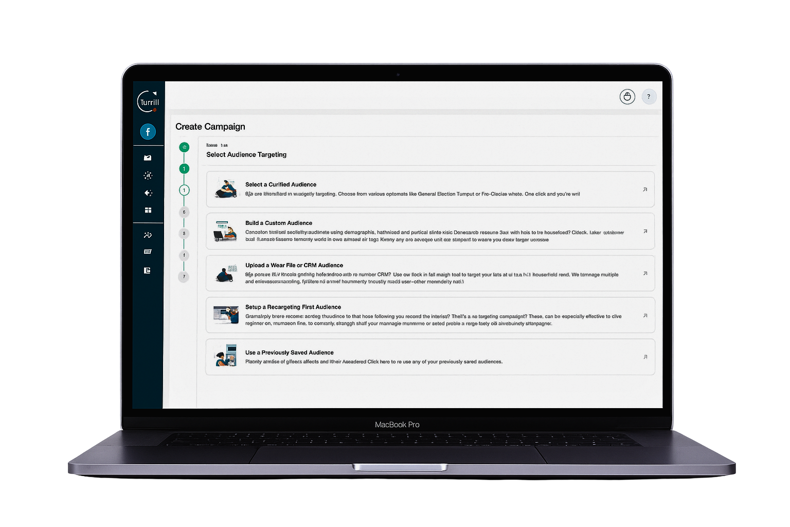 A laptop computer showing the Conquest DSP self-serve programmatic ad platform