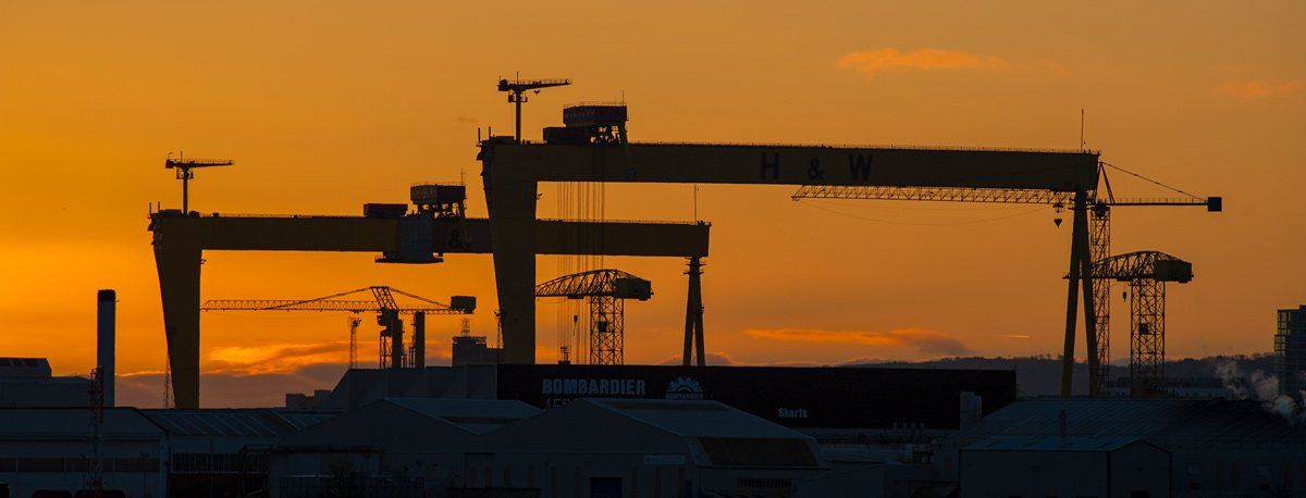 Photograph of Harland & Wolff cranes at sunset by Art Ward