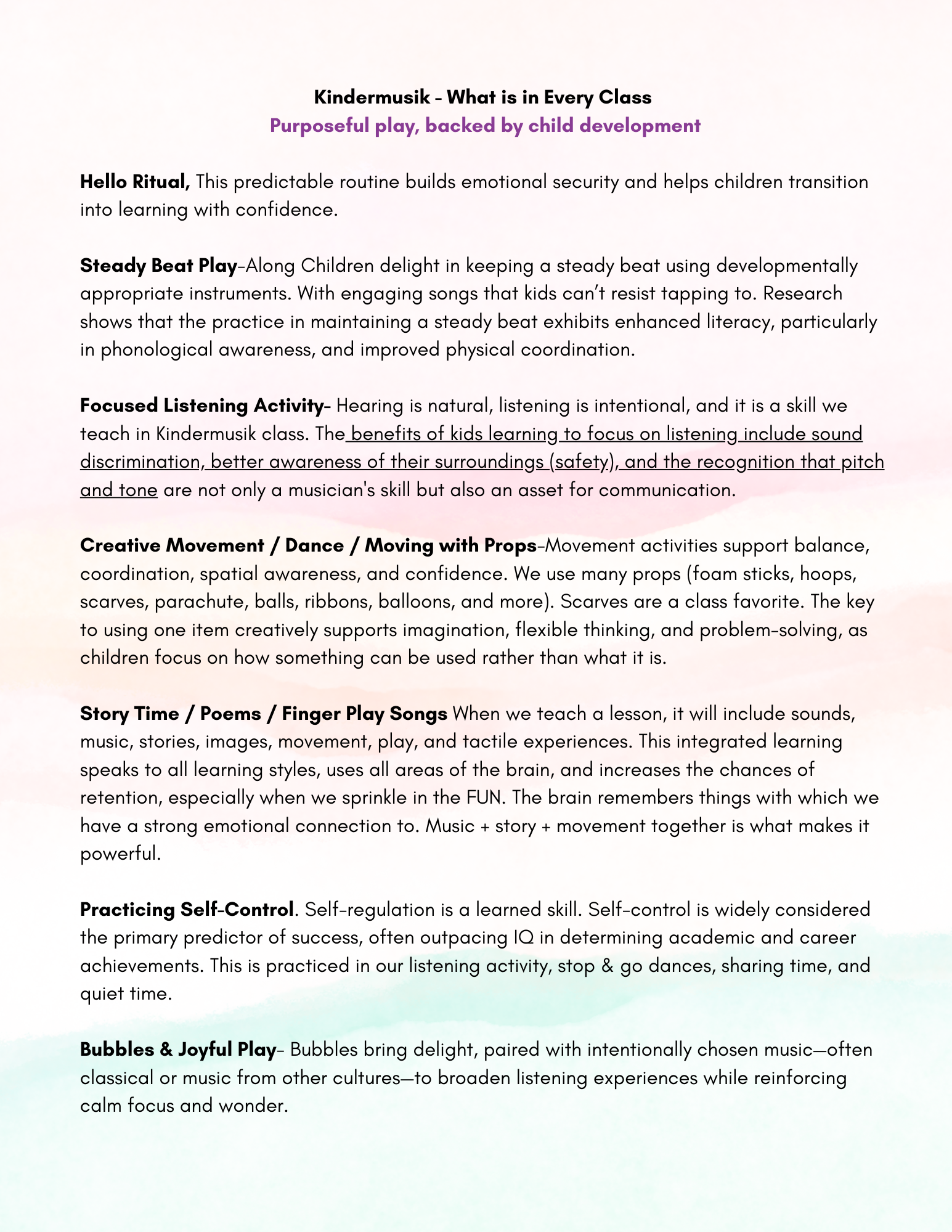 Text about kindergarten play for child development, in a document.