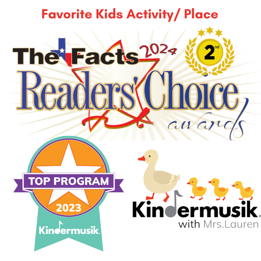 Awards for Kindermusik. Includes a star, ducklings, and 