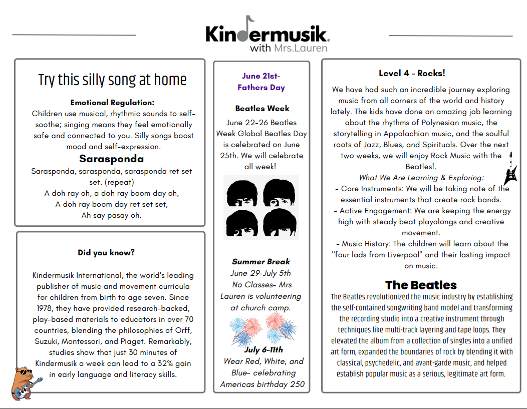 Beatles week event at Kindermusik Lake Jackson, TX