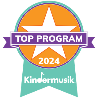 Award badge: orange star within purple ribbon, 
