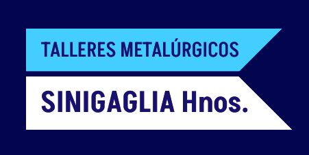 Un logotipo azul y blanco para talleres metalúrgicos singiaglia hnos.