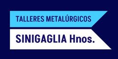 Un logotipo azul y blanco para talleres metalúrgicos singiaglia hnos.