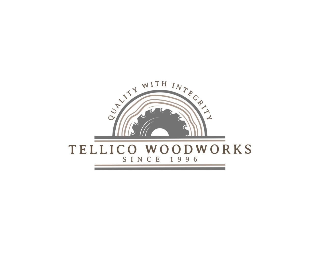 Tellico Woodworks logo with a saw blade design and the tagline