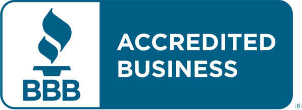 BBB Accredited Business seal with a stylized flame and the text 