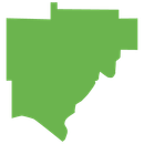 Green outline of a geographical area with a boxy upper portion and a jagged lower edge.