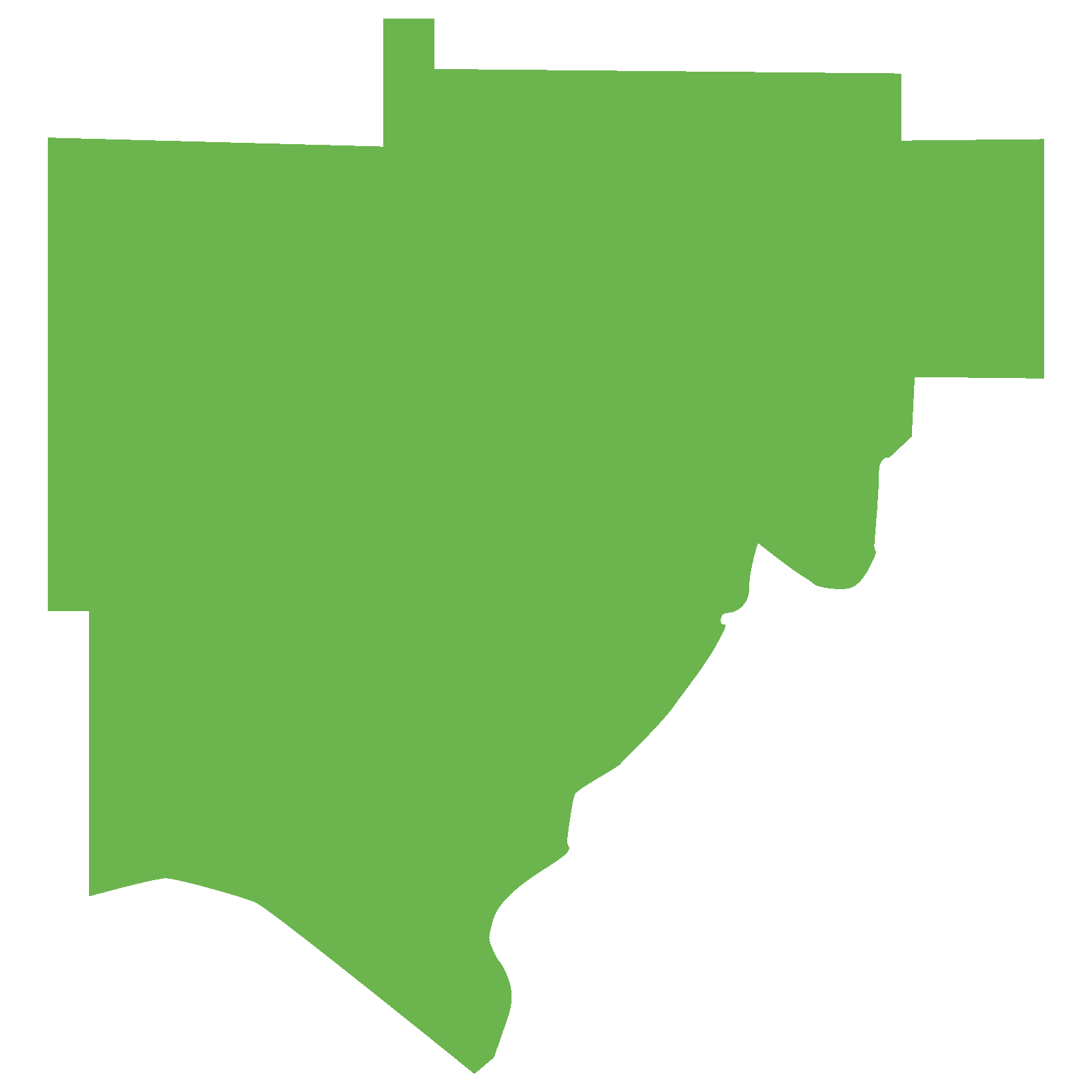 Green outline of a geographical area with a boxy upper portion and a jagged lower edge.