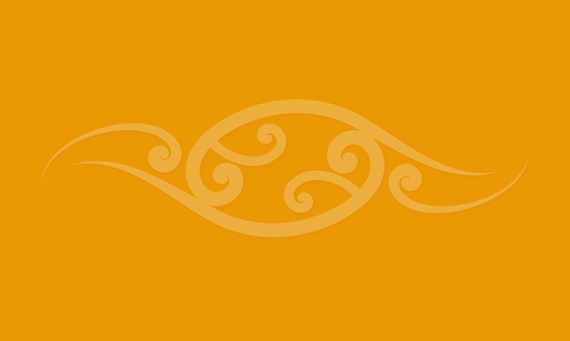 Woman in academic robes smiles, wearing a Māori woven stole, in front of a patterned backdrop.