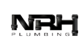 NRH Plumbing logo: black stylized letters resembling pipes, with