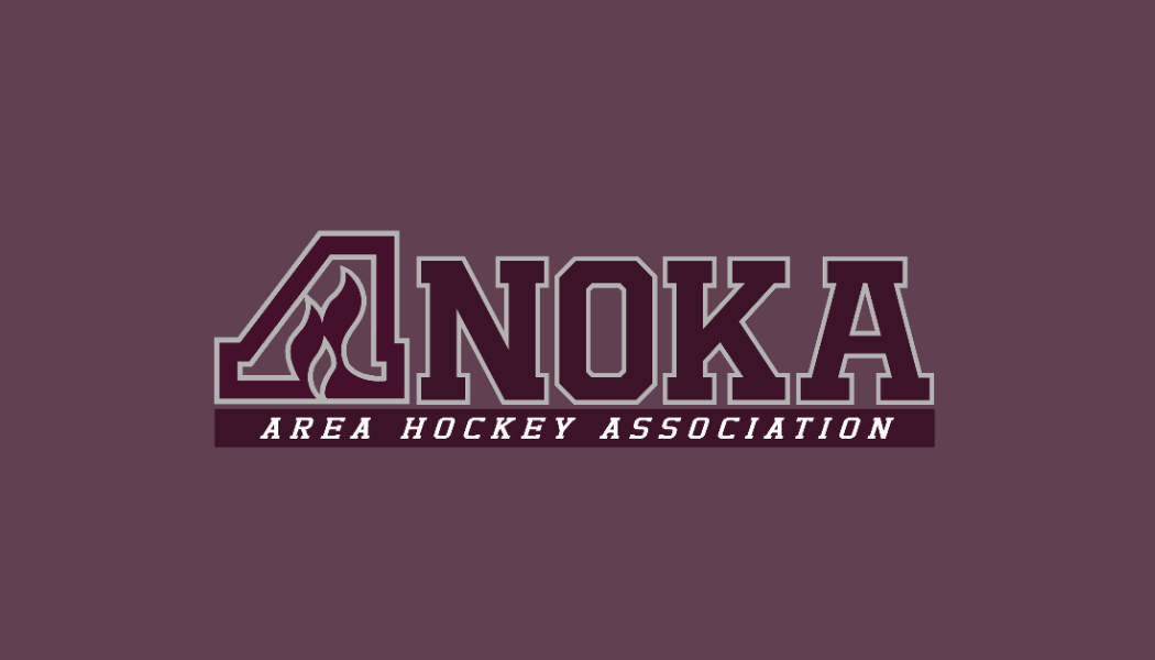 Logo of Anoka Area Hockey Association in maroon and white.