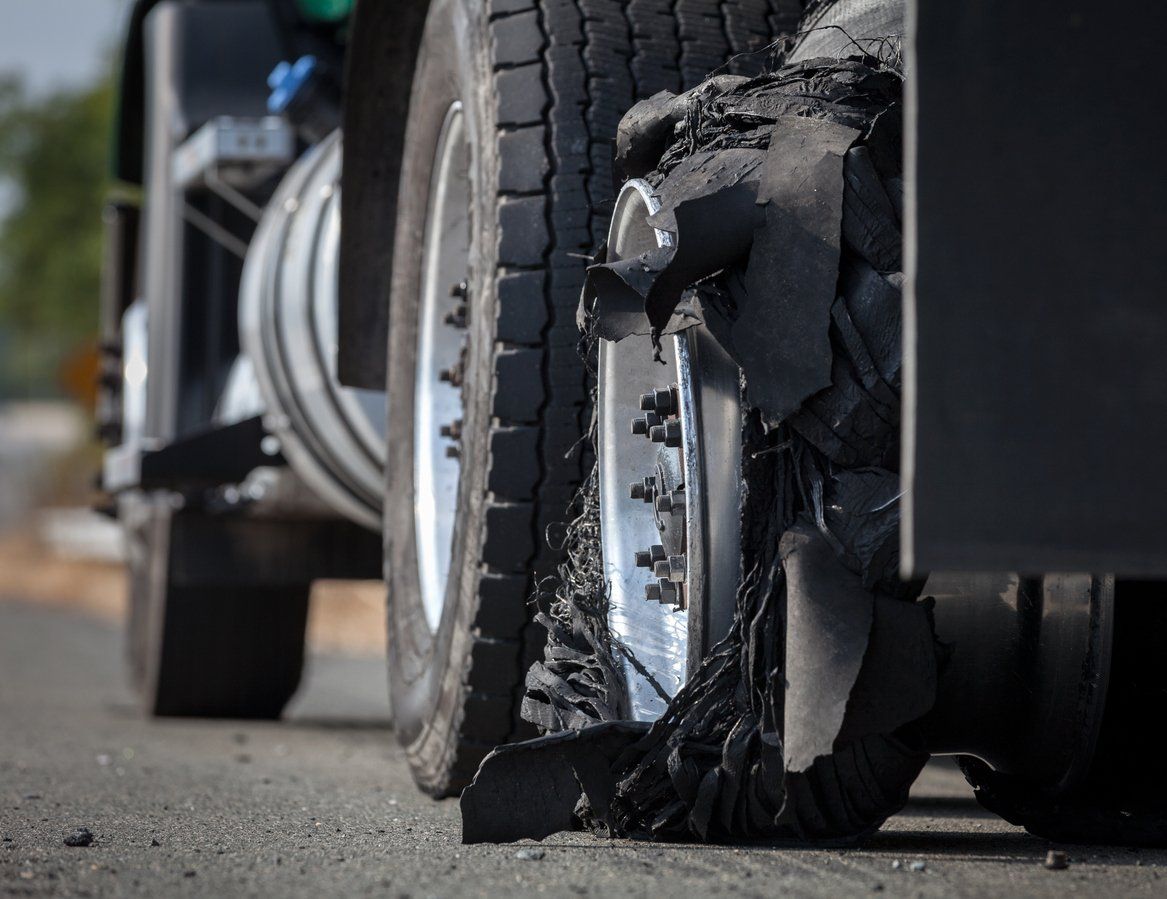 Torn wheels on a semi truck