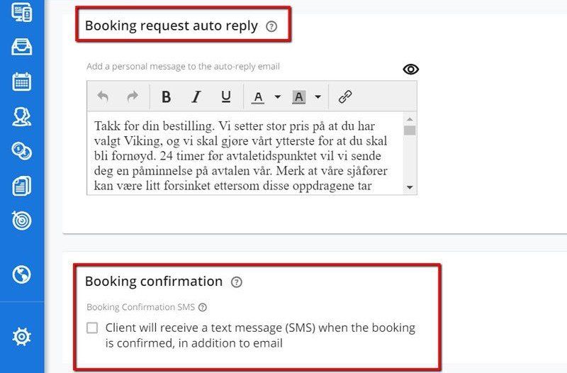 SMS varsling ved ny booking