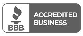 A black and white logo for an accredited business.