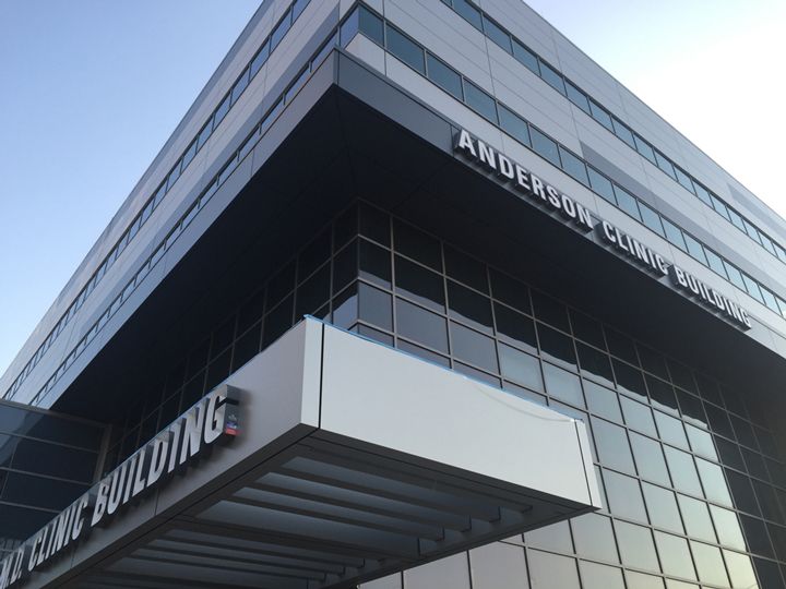 A large building with the word building on it