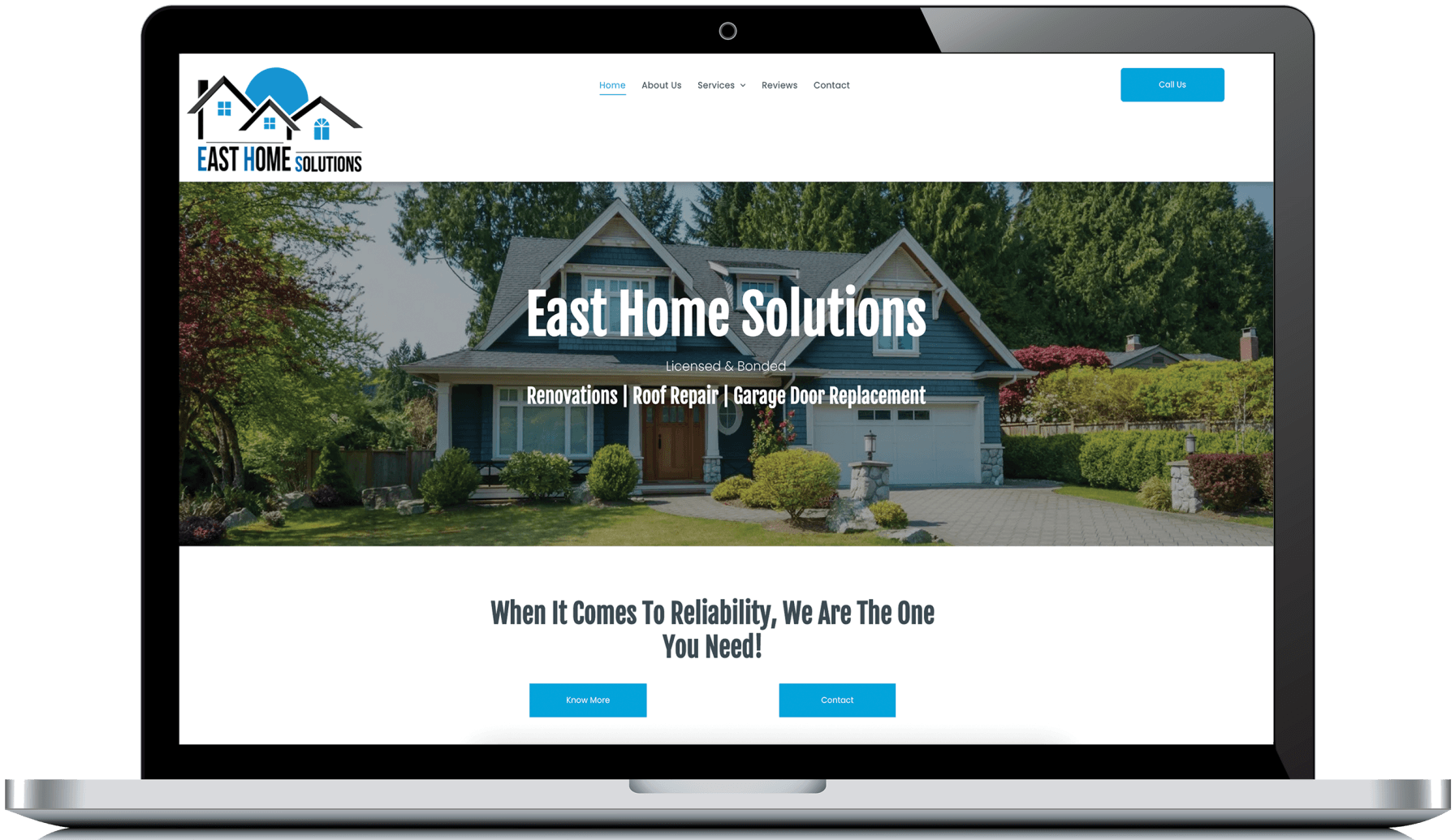 A laptop computer is open to a website for east home solutions.