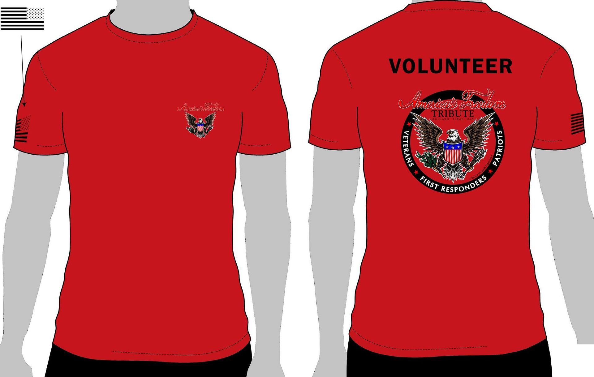 A red shirt with the word volunteer on the back