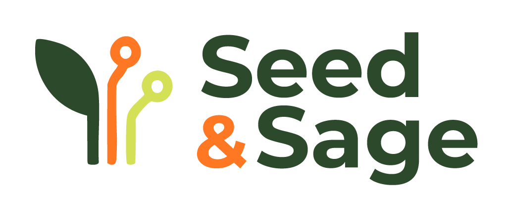 The Seed and Sage logo showcases a blend of technology and natural growth.