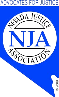 A blue and white logo for the nevada justice association