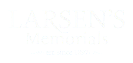 The logo for larsen 's memorials says quality and trust