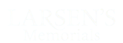 The logo for larsen 's memorials says quality and trust