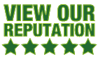 A green sign that says `` view our reputation '' with four stars.