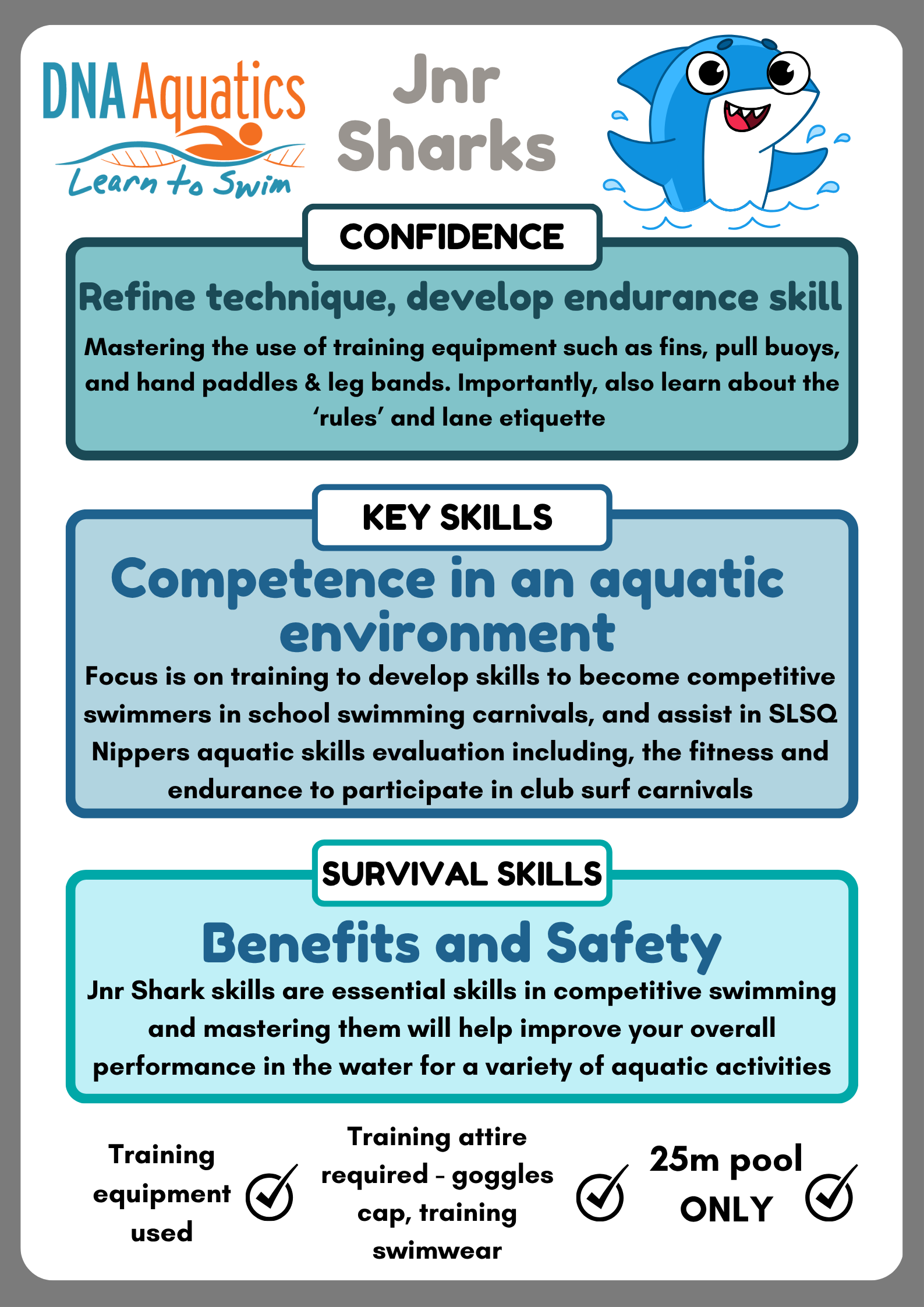 Swim Lesson Poster: DNA Aquatics Prog, Improves Skills, Confidence, and Safety in a 25m Pool — DNA Aquatics in Bundaberg, QLD