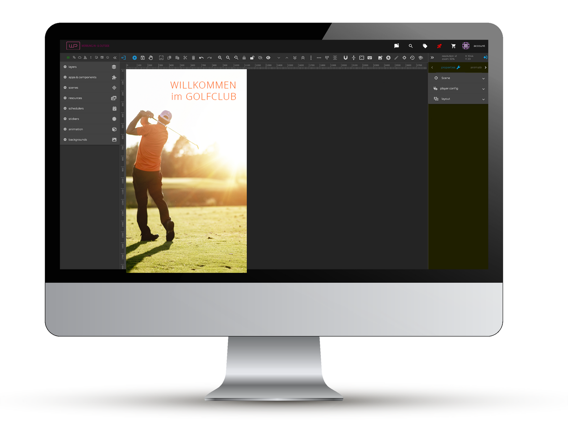 Ein Computermonitor mit dem Bild eines Mannes, der auf einem Feld steht.