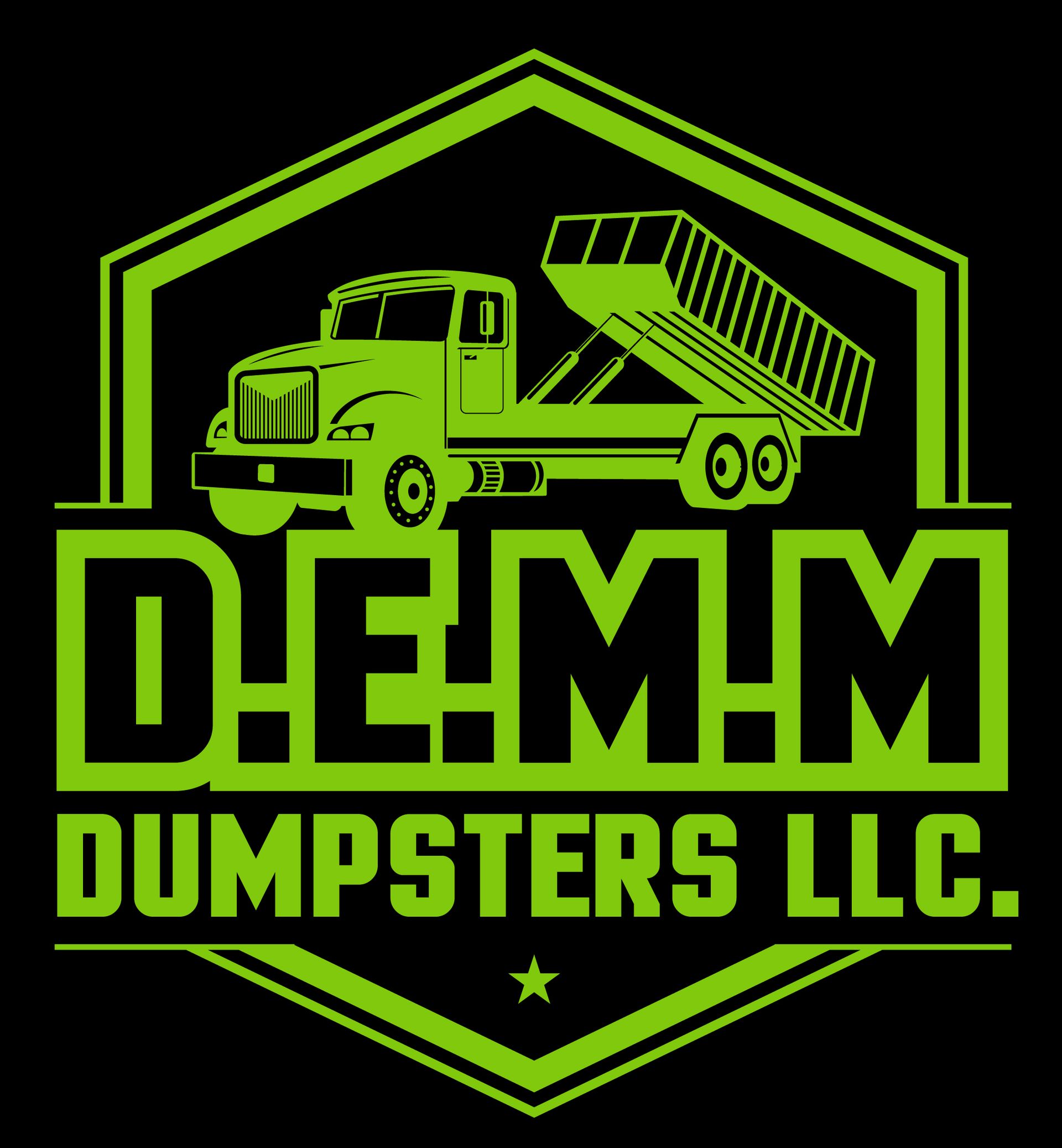 Green logo with a dump truck, the company name 